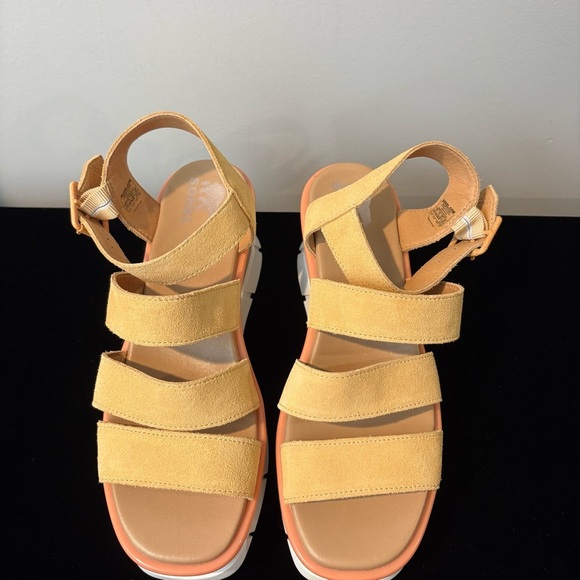 Sorel Joanie III Tan Leather Strappy Platform Wedge Sandals Size 9.5 - Picture 4 of 8